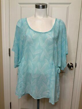 Torrid Light Blue Sheer Feather Print Top, Size 1 | 1X